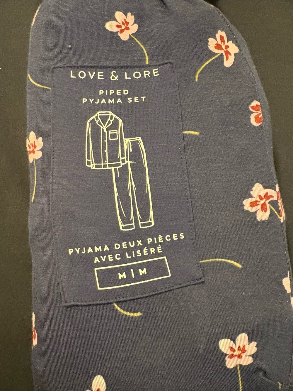 Love & Lore Womens Navy Floral Piped Pajama Set